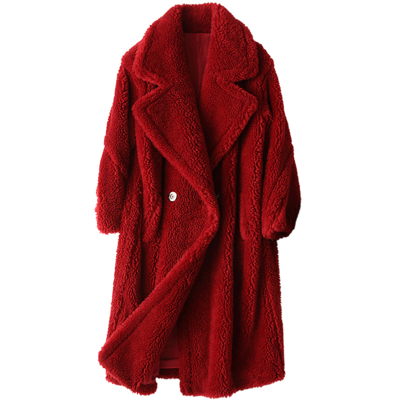 女款时尚长款直筒潮流大颗粒羊剪绒羊毛皮草大衣