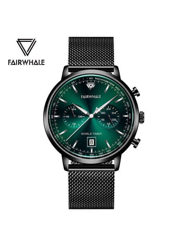 马克华菲(FAIRWHALE)手表双视窗石英表防水夜光时尚腕表