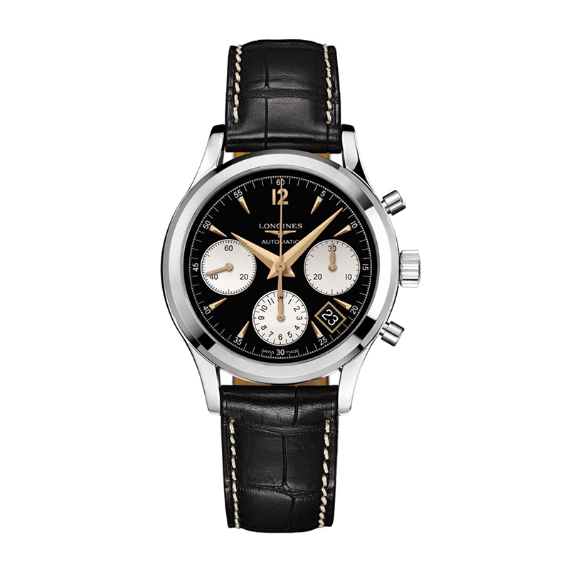 【预售款】浪琴男表(longines)瑞士手表机械表男士黑盘黑皮男表l2.