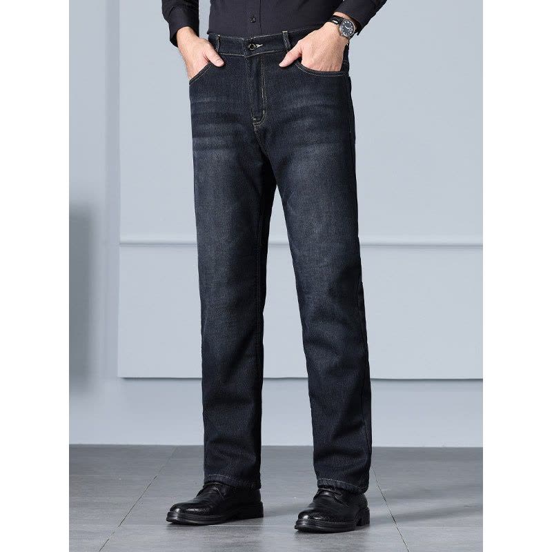 高腰大码加绒牛仔裤男 品质舒适裤男士 冬季羊羔绒休闲直筒裤男款图片