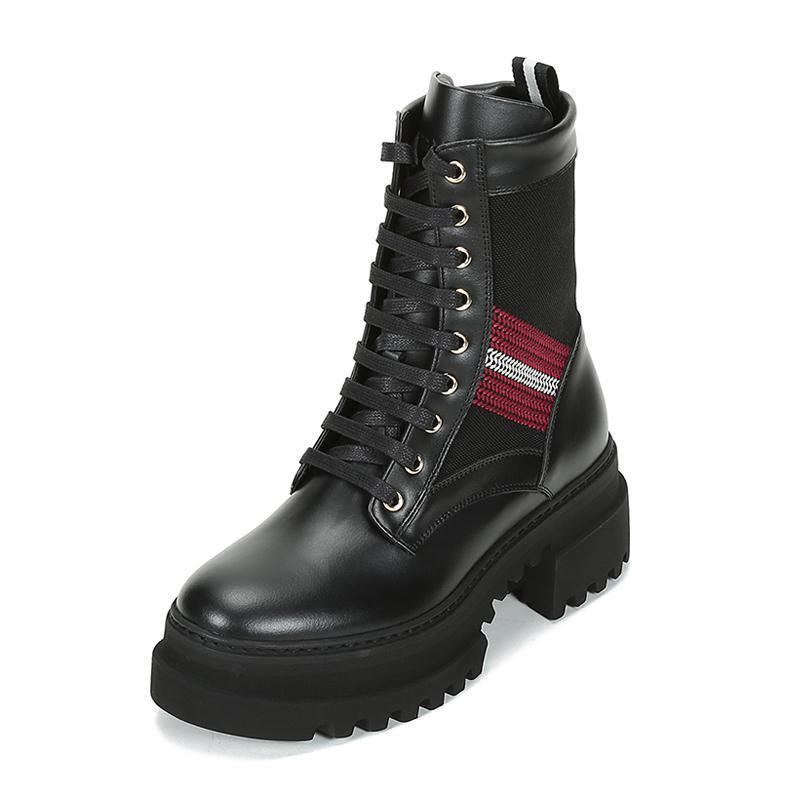 BALLY 巴利 女士 织物配皮厚底马丁靴短靴 GIOIS