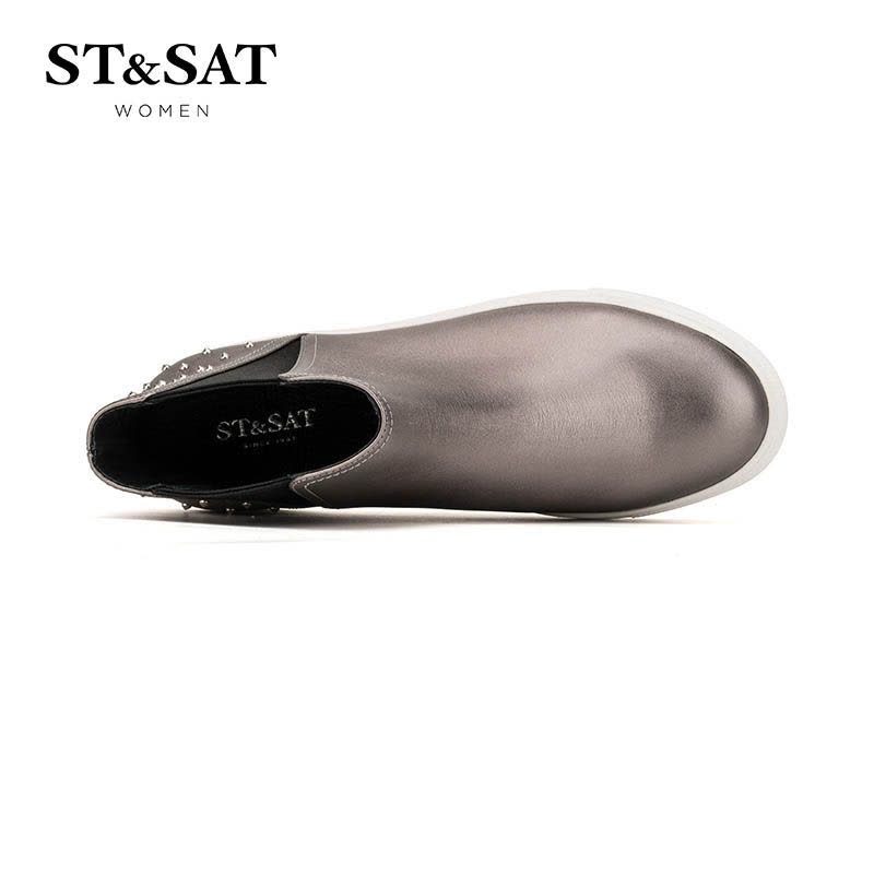 St&Sat/星期六冬切尔西短靴女圆头铆钉时尚女靴子SS64117251图片