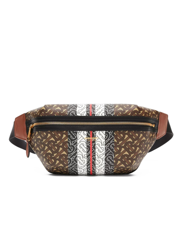预订BURBERRY/博柏利 中号专属标识条纹环保帆布腰包斜挎包 31*7.5*16CM