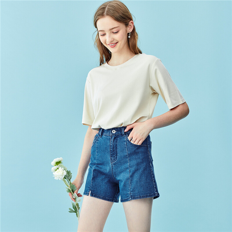 佐丹奴牛仔短裤女装新款女裤子a型复古洗水牛仔裤女短款13400207