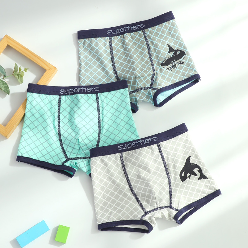 红豆居家(Hodohome)夏季男童棉氨色纺平角内裤中大童四季薄款内裤三条装