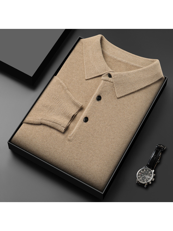 冬季新款翻领精仿羊毛衫男中年纯色长袖套头保暖男士毛衣