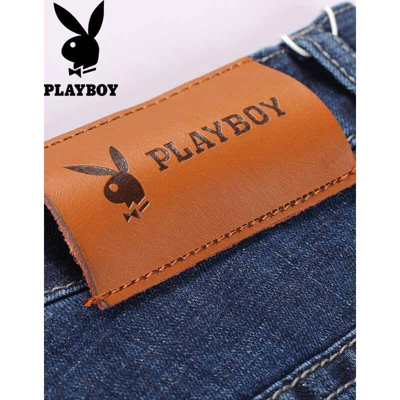 花花公子(PLAYBOY)春季新品牛仔裤男弹力直筒修身商务休闲长裤青年裤子男蓝色