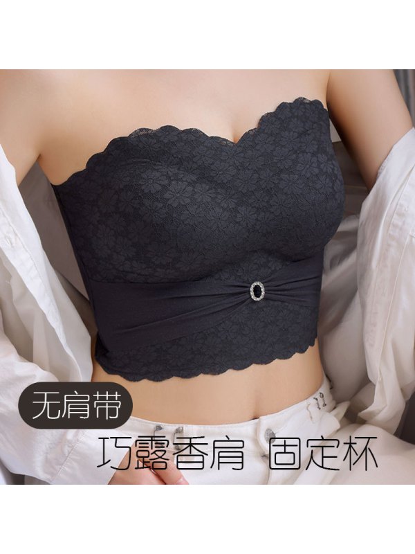 纯欲无肩带内衣女大胸显小胸无钢圈收副乳聚拢胸抹文胸罩夏季薄款