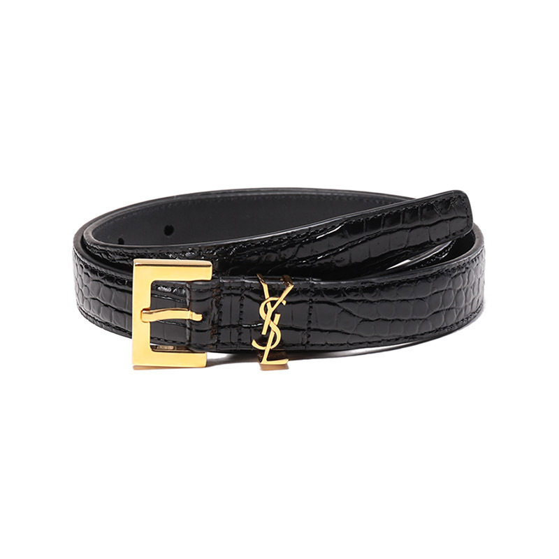 圣罗兰 SAINT LAURENT 女士牛皮不可裁剪CASSANDRE鳄鱼纹压印窄腰带皮带554465 DND0J