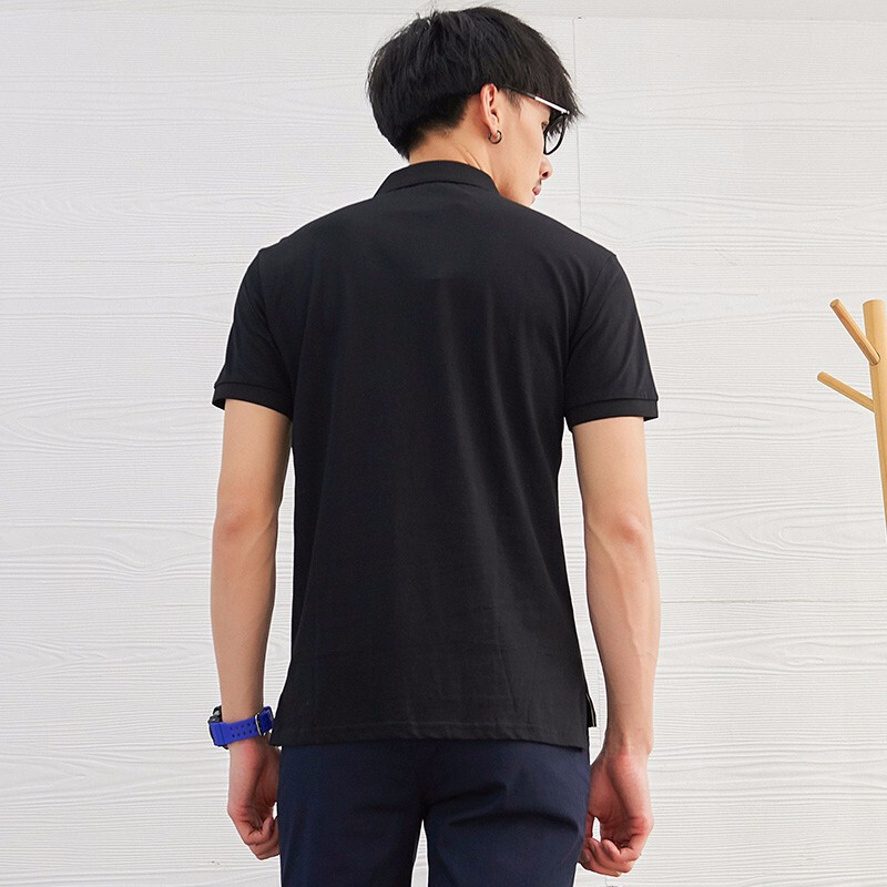 前线2019年夏季男款休闲翻领字母印花polo衫潮流时尚百搭t恤衫黑色
