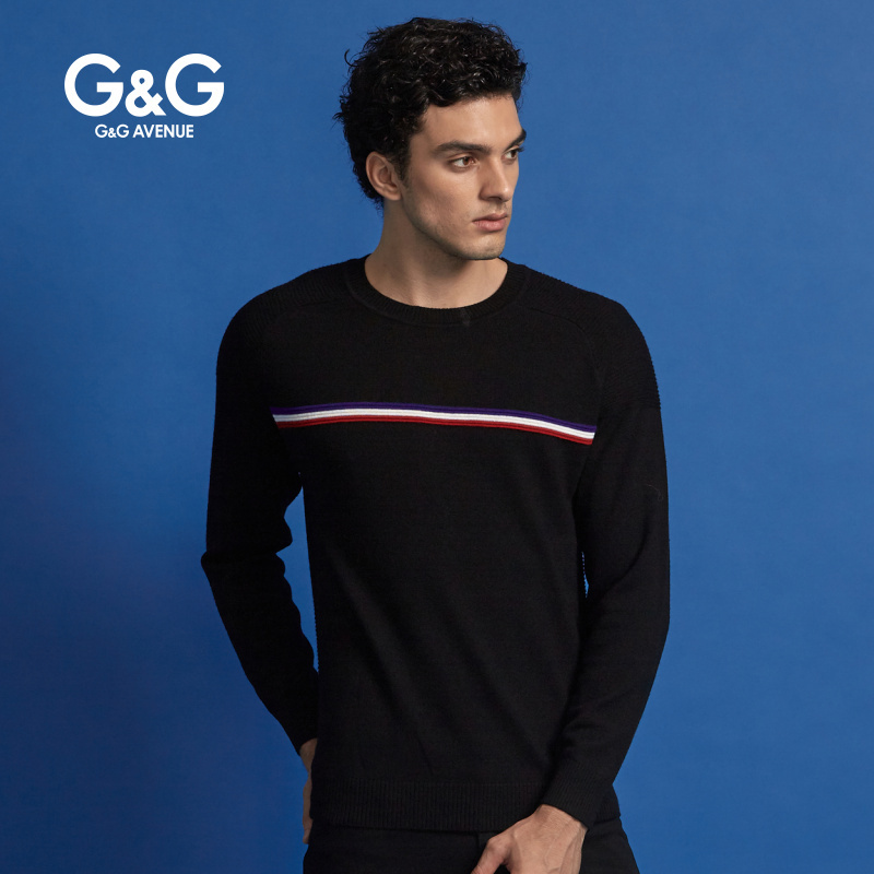 G＆G 男士2018冬季新款毛衣男纯羊毛衫圆领修身韩版潮流秋季男装
