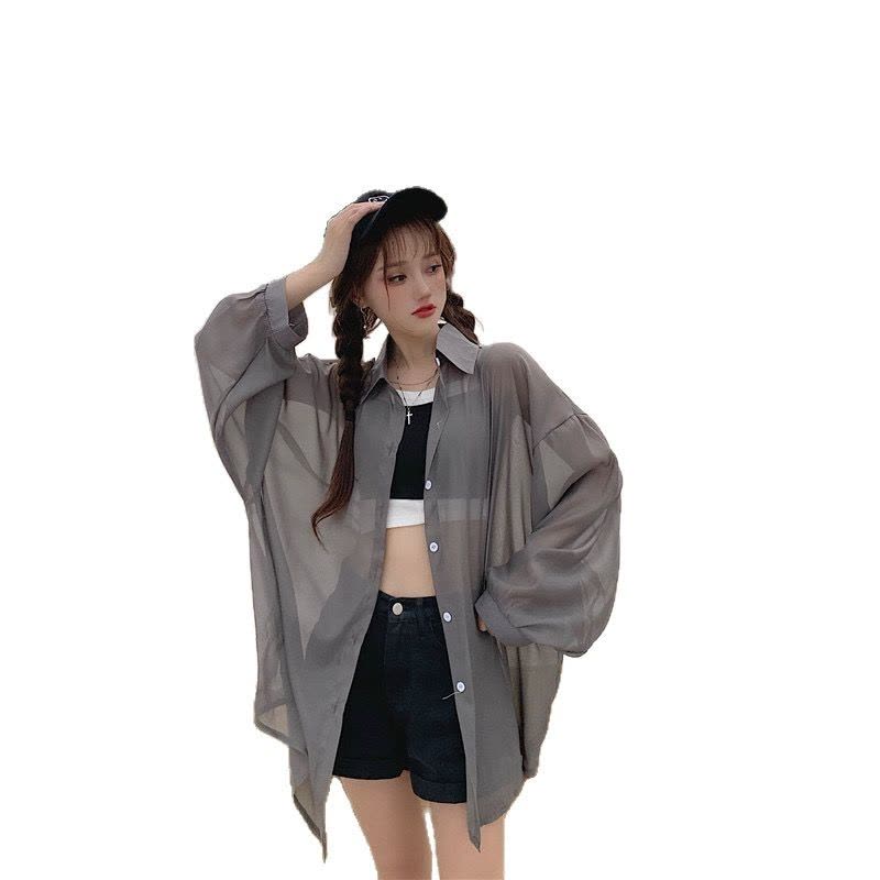 防晒衬衫女式薄款长袖外套防晒衫夏季新款别致休闲宽松衬衣潮图片