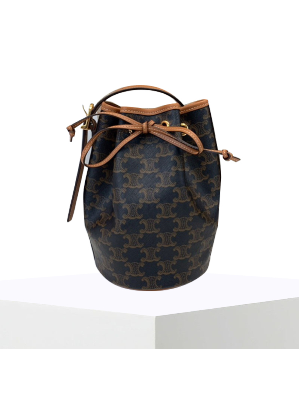 【预定】CELINE TRIOMPHE帆布小号抽绳包 涂层帆布/牛皮革 14*21*14CM