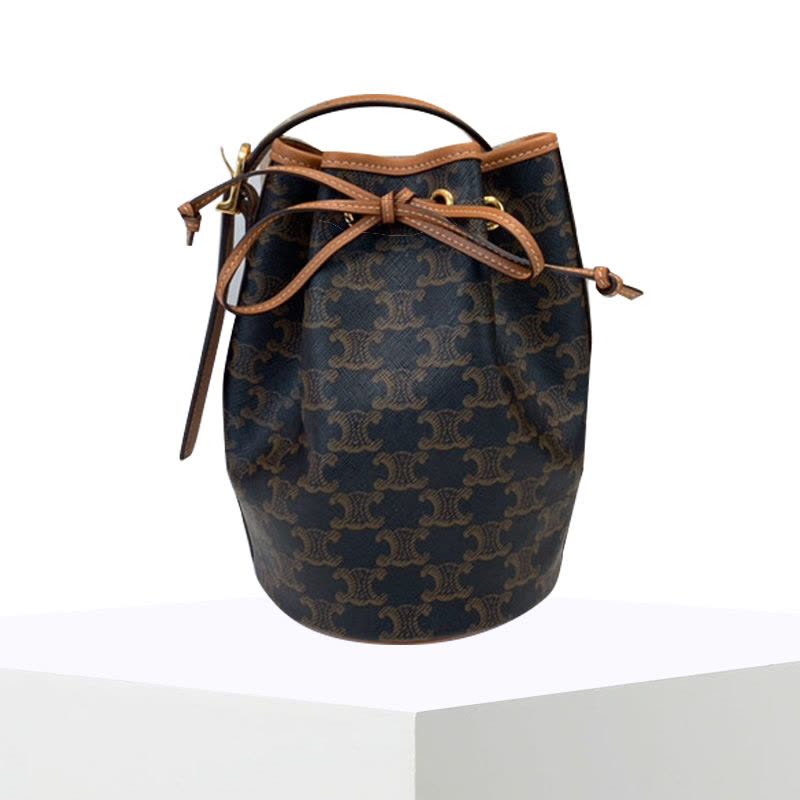 【预定】CELINE TRIOMPHE帆布小号抽绳包 涂层帆布/牛皮革 14*21*14CM图片