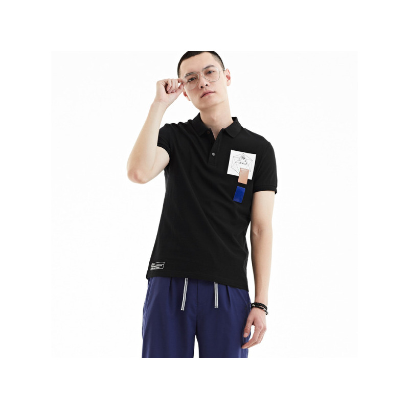 GXGPOLO衫男装 春夏季男士时尚都市黑色短袖T恤衫翻领POLO衫