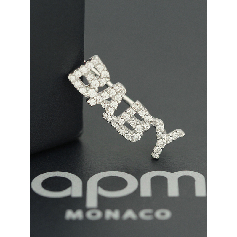 【apm MONACO】字母BABY耳环单只耳扣新款气质925银耳饰耳坠时尚穿孔耳挂镶晶钻女士饰品