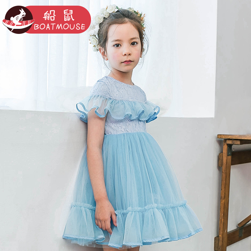 boatmouse船鼠公主裙小女孩蓬蓬纱裙韩版童装2019荷叶边短袖女童连衣裙夏季