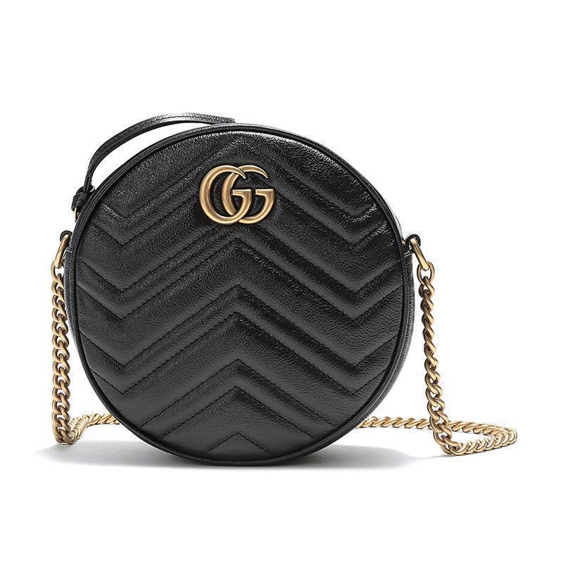 GUCCI 古驰 女士GG Marmont系列皮革圆形单肩斜挎包 550154 0OLET