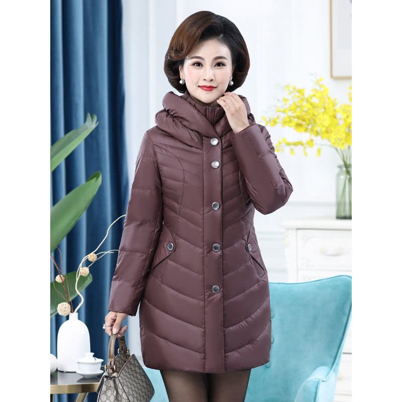 雪暖中年女士羽绒服女中长款韩版修身新款妈妈装冬装外套图片
