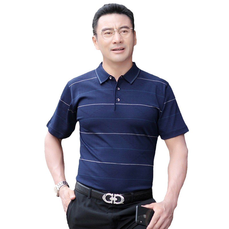 夏季冰丝凉感短袖T恤翻领POLO中年男士商务休闲男装宽松爸爸T恤