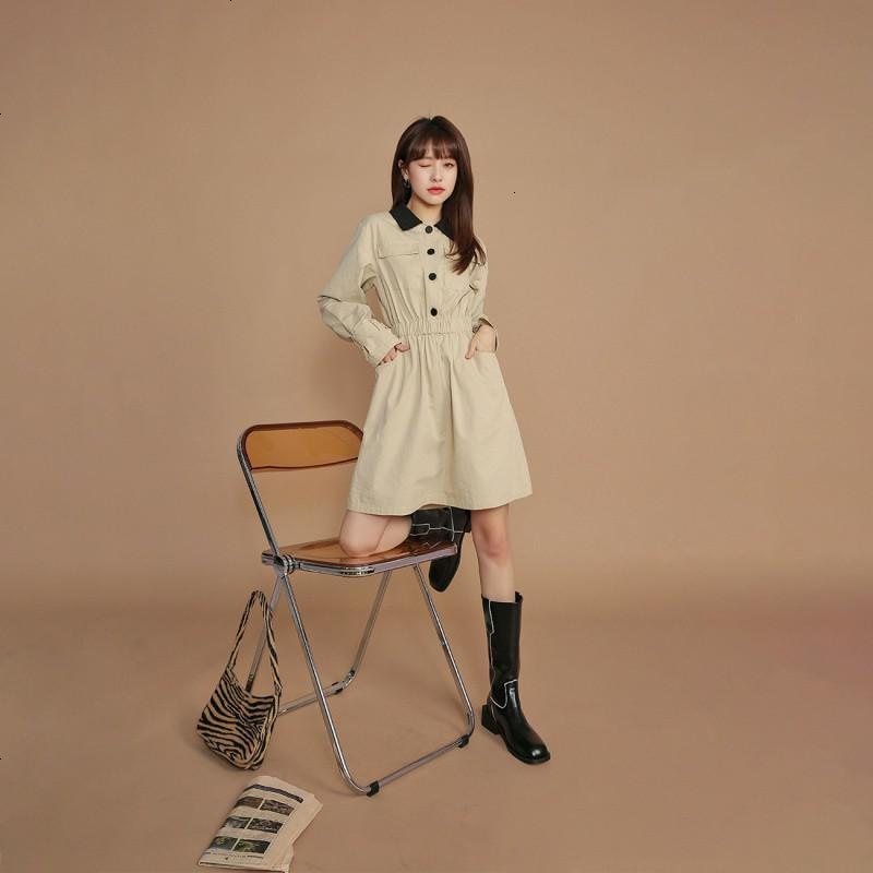 OtherMix小个子工装裙2021年新款长袖春季a字通勤短裙女连衣裙子