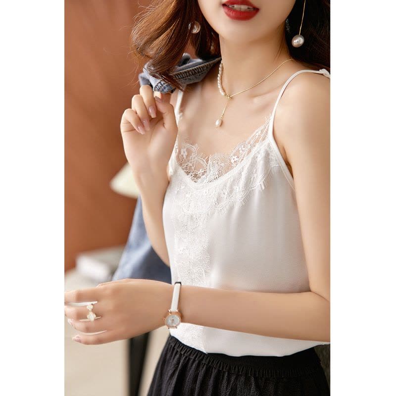 OUNIXUE欧昵雪 | 夏季百搭睫毛蕾丝拼接无袖背心时尚小衫直筒性感打底吊带衫女图片