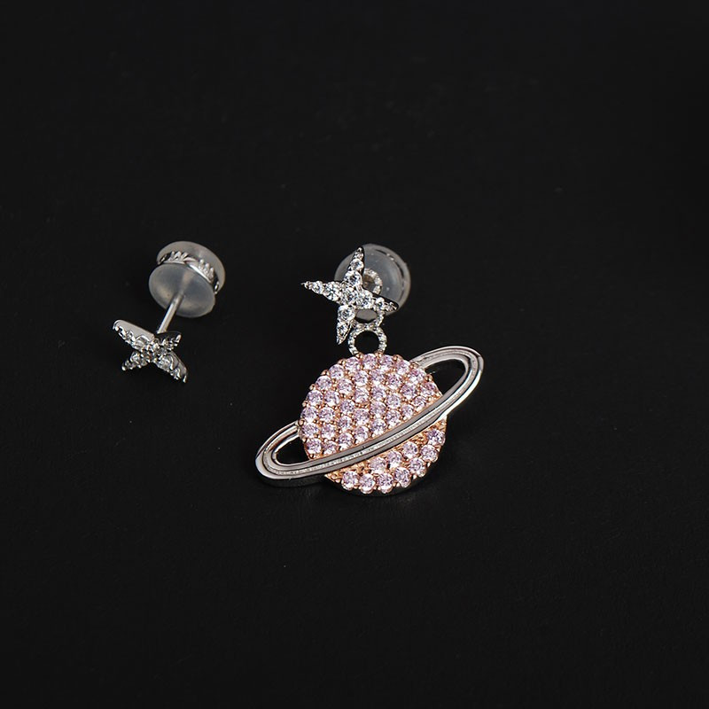 apmmonaco粉色星球不对称925银耳钉女士耳饰送恋人ae10559xorw