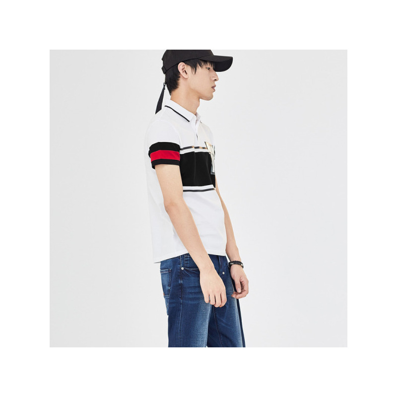 GXGPOLO衫男装夏季男士时尚修身黑白色个性数字短袖POLO衫男