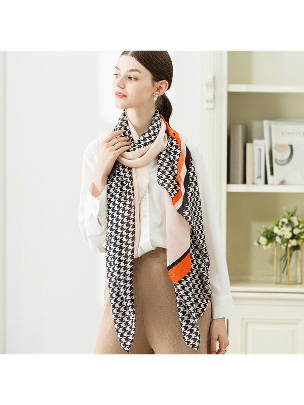 宏达HONDAR 秋冬季女款经典时尚款多彩拼图四季款丝巾围巾 SJ765A