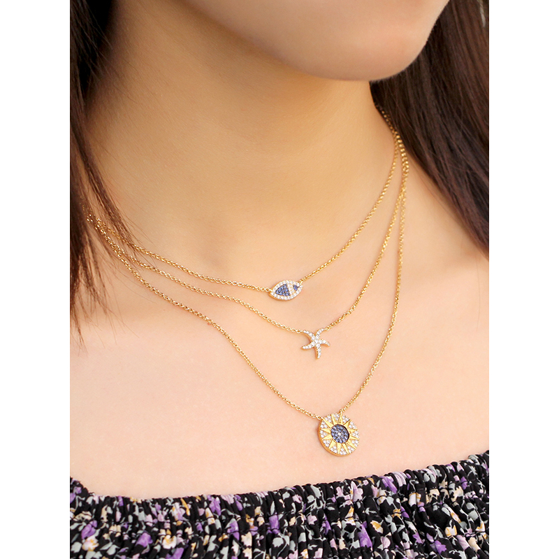 apmmonaco热带海洋三层项链女士高级宴会锁骨链时尚925银吊坠可调节