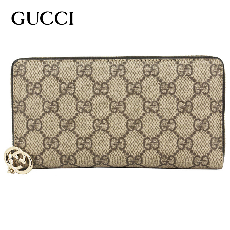 gucci古驰gucci女包钱包女士棕色pvc长款拉链手拿包