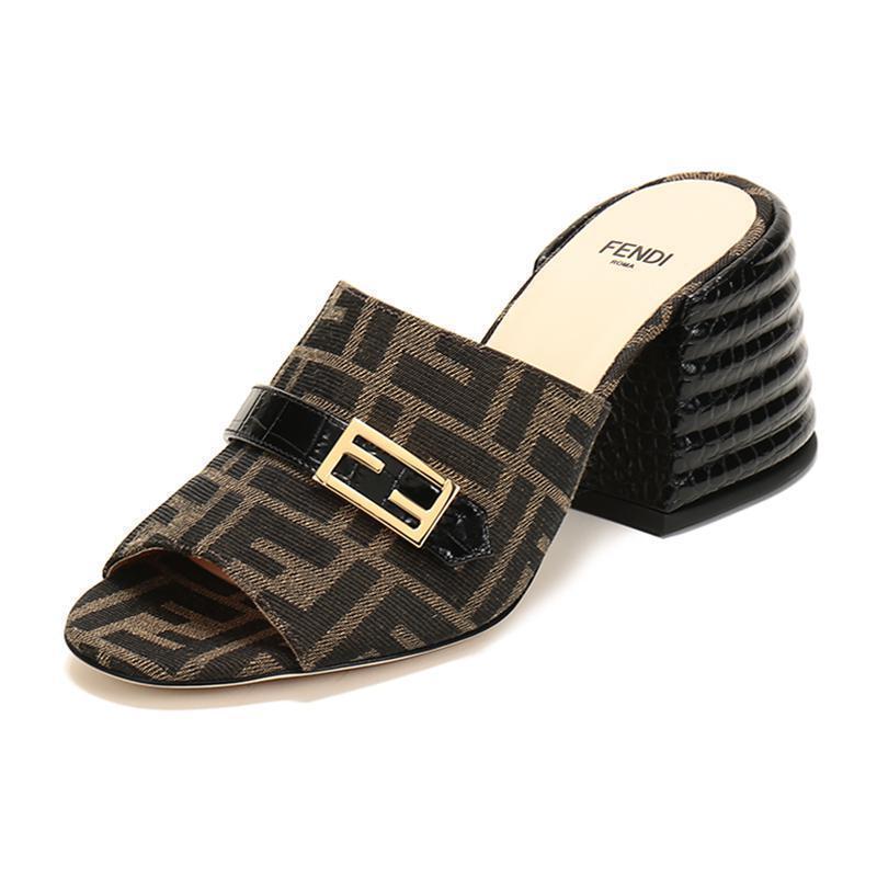FENDI 20fw秋冬款 女士 织物粗跟凉鞋拖鞋 8R7086 ABOE