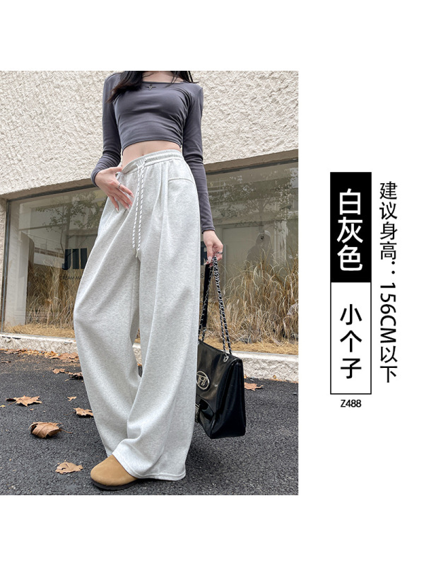 灰色运动裤女春秋季新款秋冬加绒直筒卫裤小个子休闲阔腿裤子