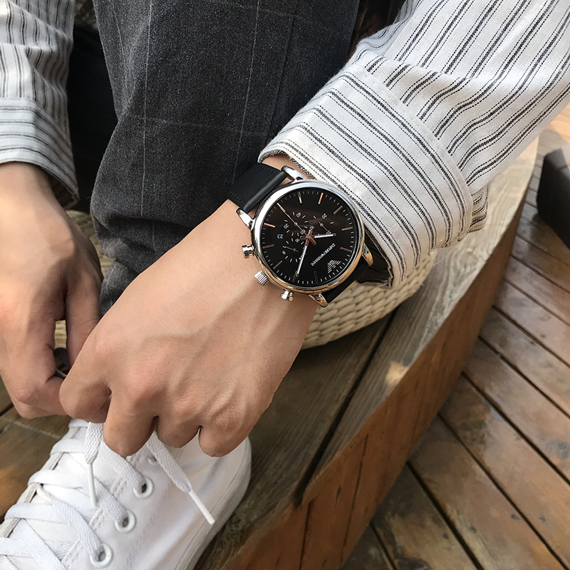 阿玛尼(EMPORIO.ARMANI)手表皮质表带经典休闲时尚石英表男士腕表AR1828