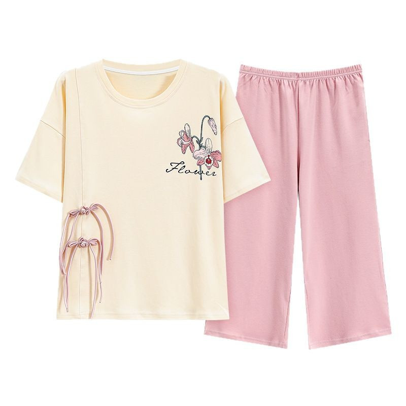 国风新中式新款棉质套装夏季女士短袖七分裤休闲家居服薄款可外穿