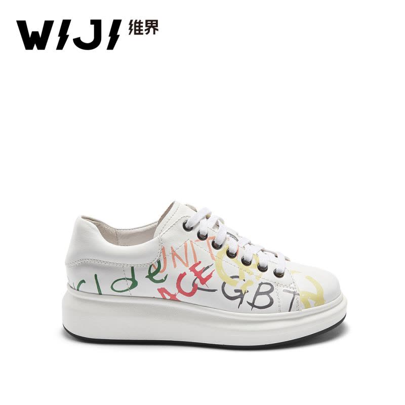 WIJI女鞋2018春季新款韩版时尚潮流板鞋深口厚底系带蝴蝶休闲单鞋图片