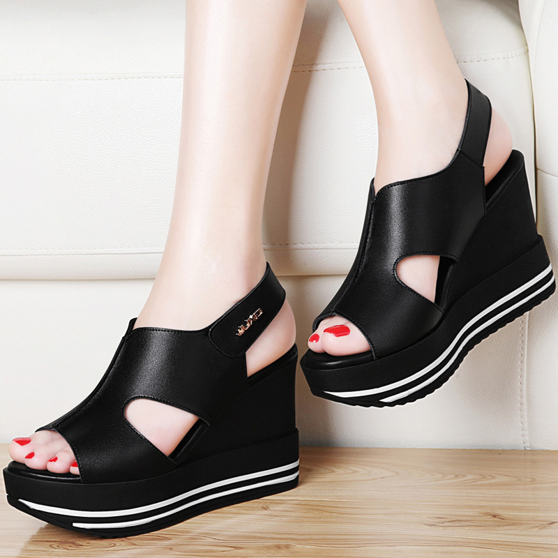 坡跟凉鞋女防水台鱼嘴鞋2018新款夏季韩版百搭厚底松糕鞋高跟女鞋