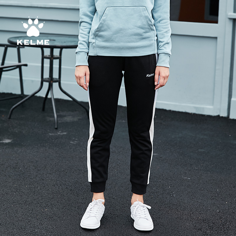KELME/卡尔美 拼色系带新款女士休闲长裤舒适透气时尚针织长裤