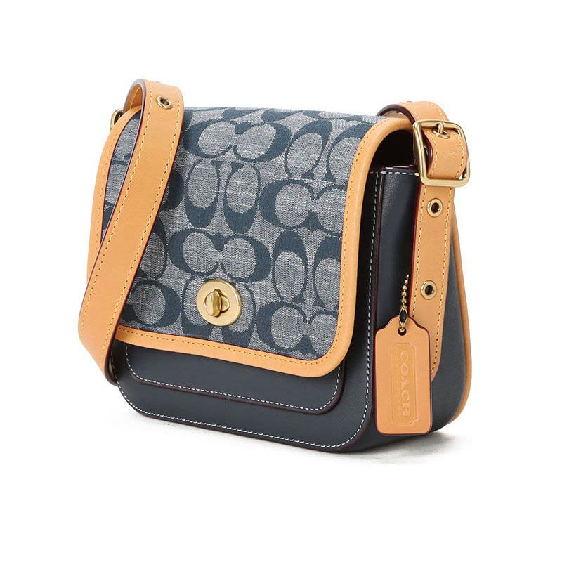 COACH\蔻驰 CHAMBRAY 口盖包单肩斜挎包 椭圆扣老花 织物\牛皮革图片