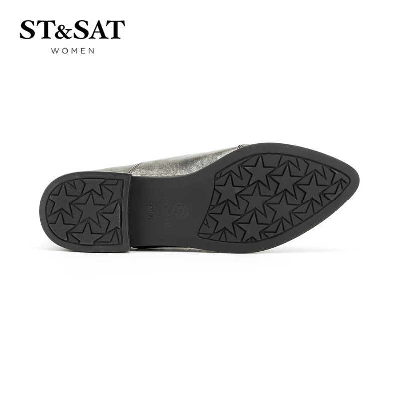 星期六ST&SAT牛皮尖头低跟系带绑带秋深口女鞋SS63112363