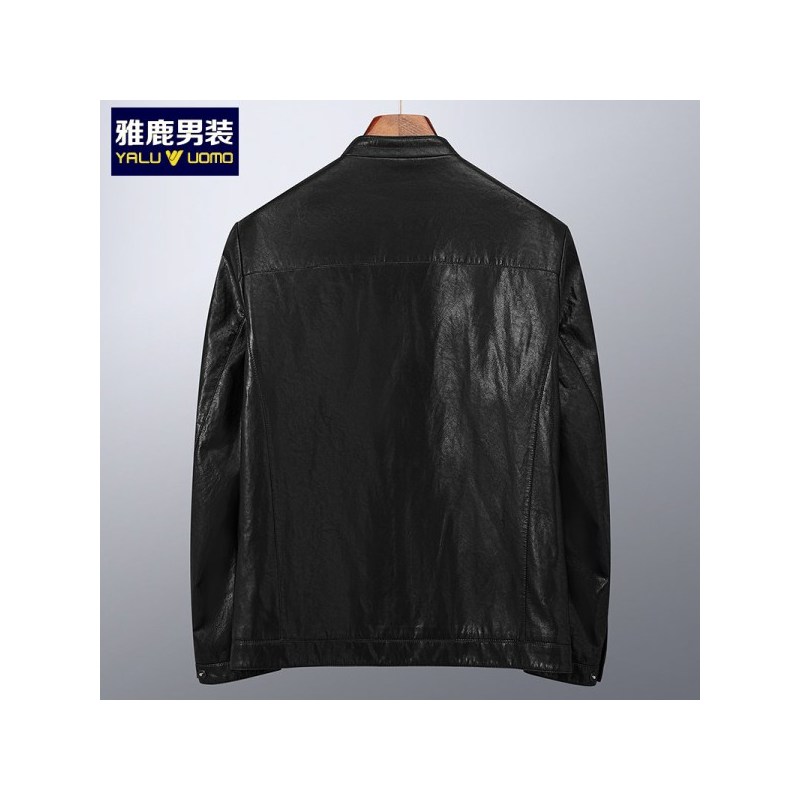 雅鹿男装皮衣男秋冬韩版商务休闲皮夹克外套男士皮衣1034PA01953