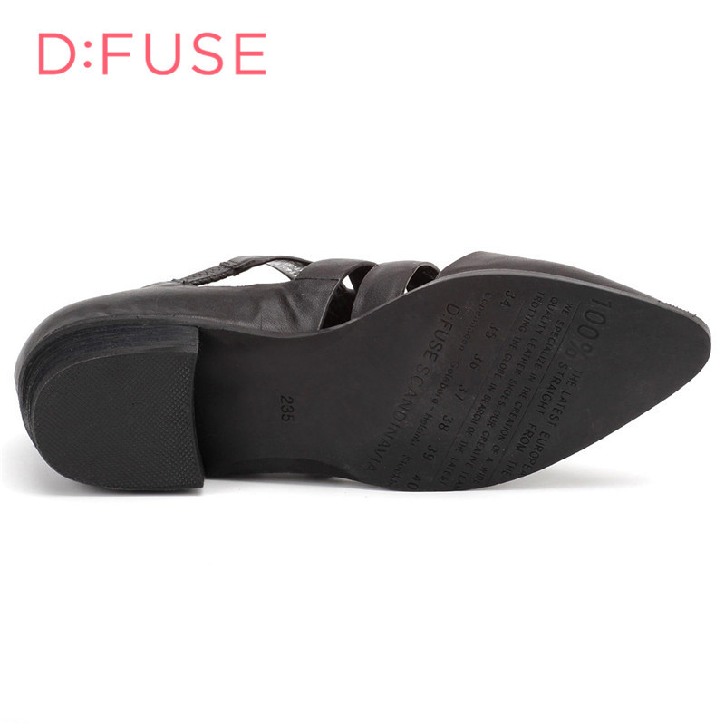 迪芙斯D:FUSE牛皮尖头中跟套脚饰扣深口鞋女 DF61114011