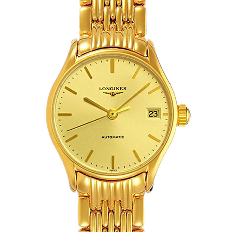 瑞士浪琴longines律雅系列钢带女士自动机械手表金色腕表女l43602328