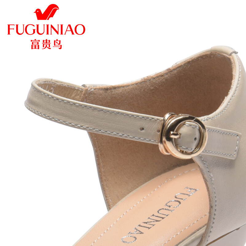 富贵鸟（FUGUINIAO）2018春季新品浅口女方头搭扣方跟通勤鞋