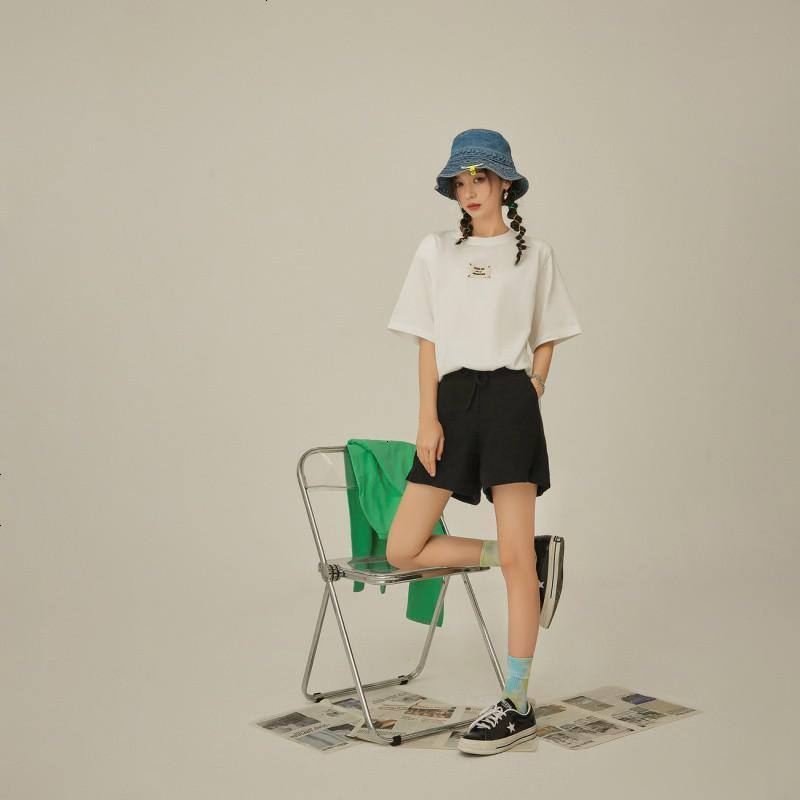 OtherMix白色贴布T恤2021年夏季新款欧美简约风中长款短袖女上衣