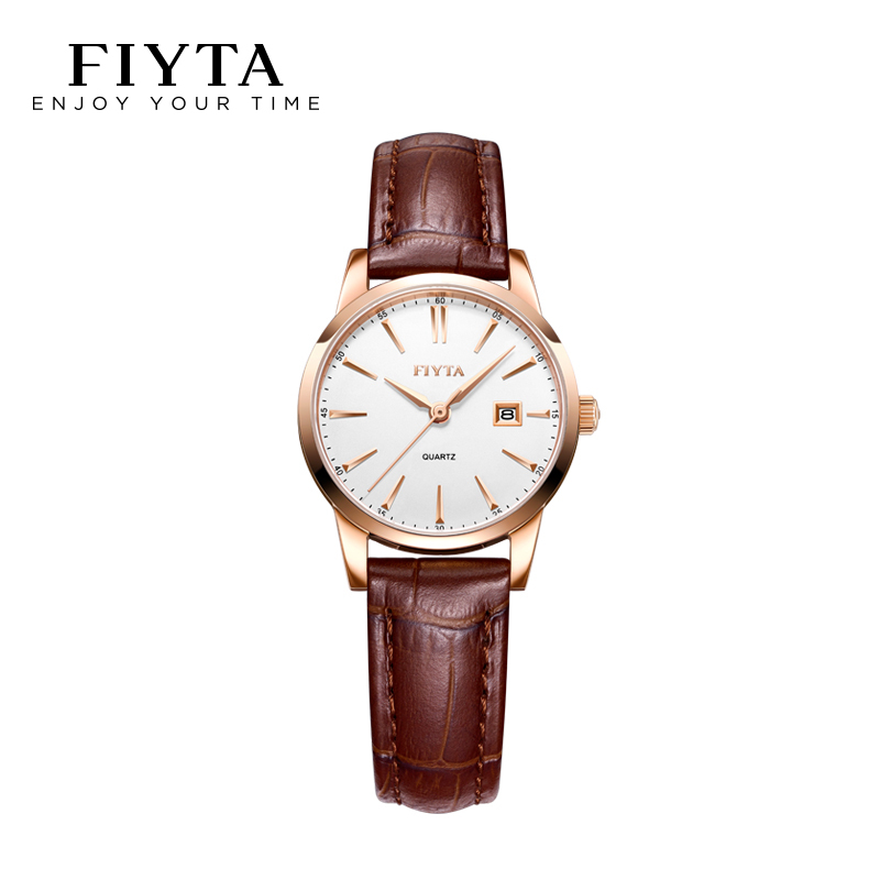飞亚达fiyta手表女经典系列进口机芯女士石英表商务皮带腕表白盘棕色