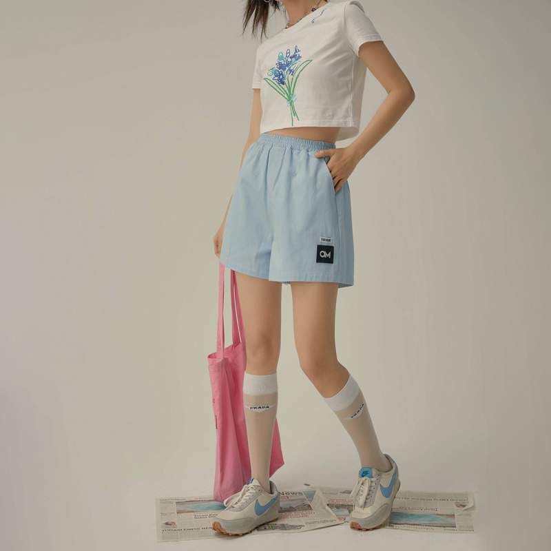 OtherMix贴布纯色休闲短裤女2021年夏季新款时尚高腰薄款阔腿裤子