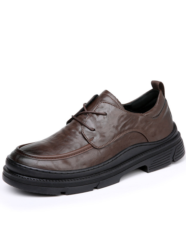 脚宽大头皮鞋男士春季男鞋子新款透气潮流百搭厚底商务正装休闲鞋