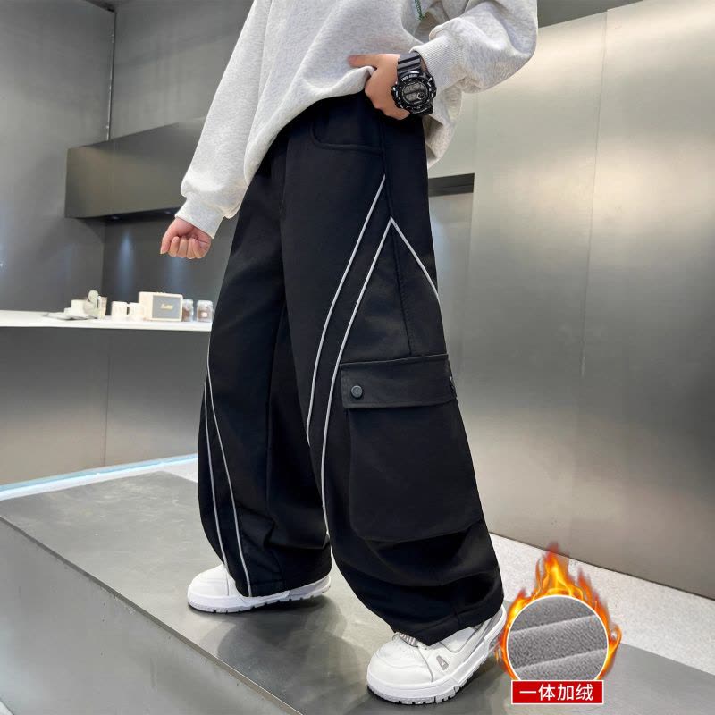 男童加绒工装裤子新款秋冬款冬季大儿童加厚男孩一体绒长裤潮图片