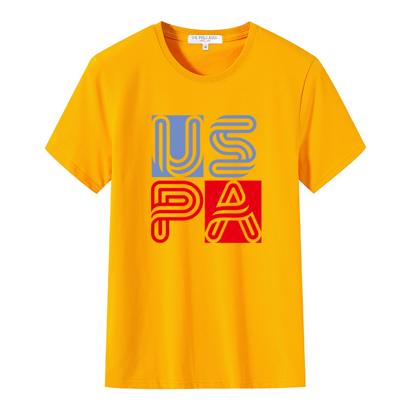 USPOLO ASSN（100%棉）夏季新款男士短袖T恤衫个性英文印花休闲运动时尚圆领潮牌宽松上衣